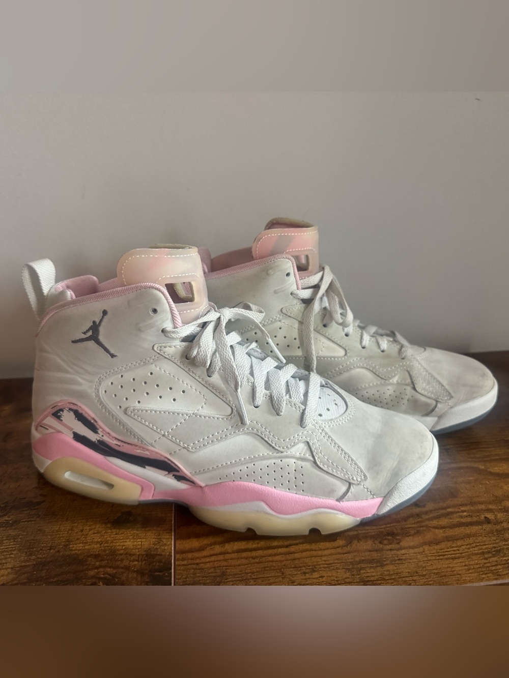 Jordan Women's High-Top Sneakers in White and Pink Accents